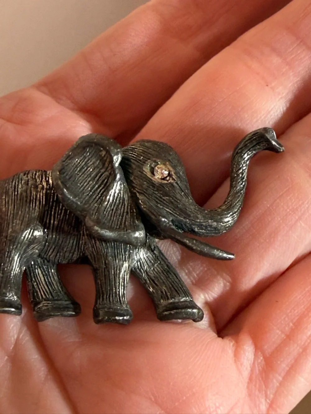 Vintage Hobe' Silver Elephant Lucky trunk up Brooch